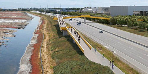 Construction begins on the Bayfront Expressway bicycle and pedestrian bridge in Menlo Park