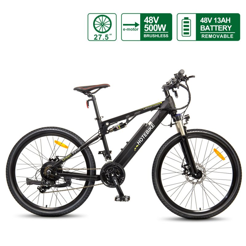 Full Suspension Electric Mountain Bike 27.5″ x 2.35″ 48V 750W Removable Battery